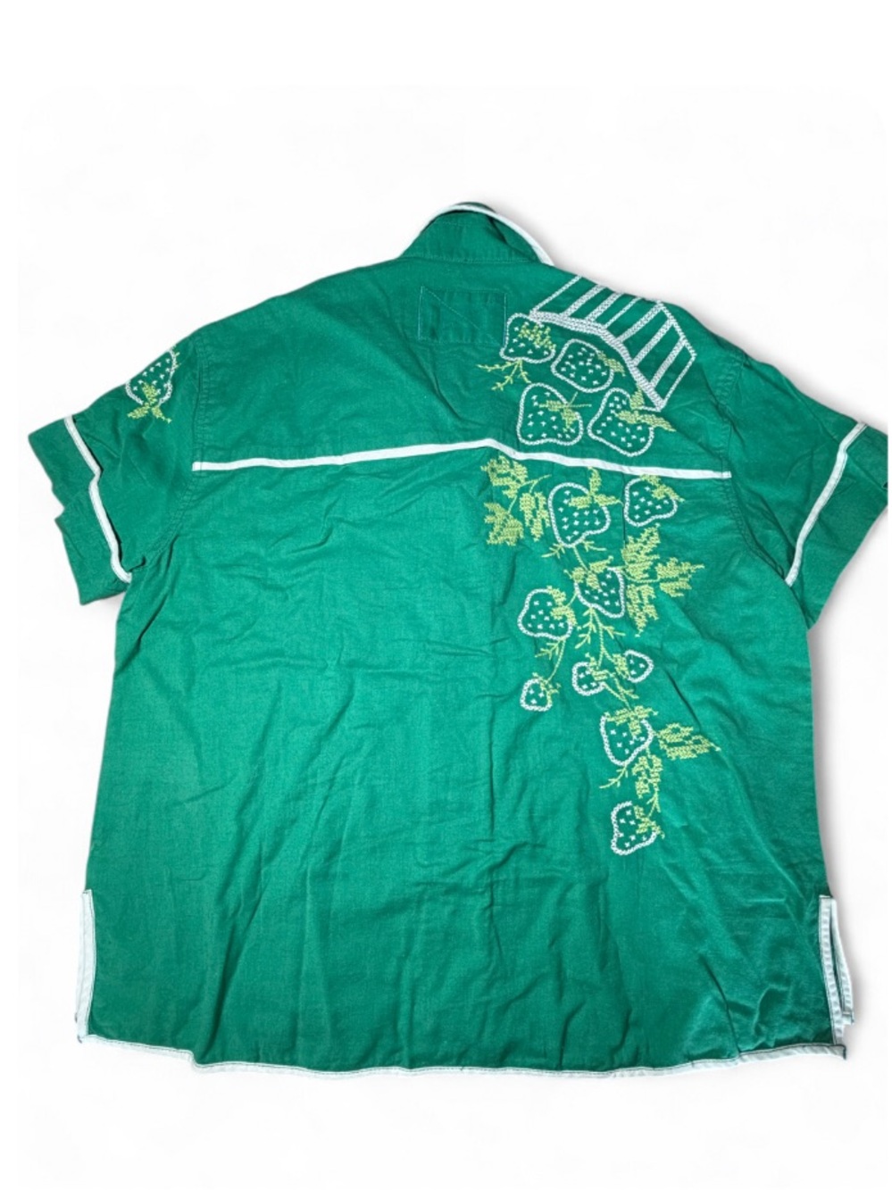 FREE PEOPLE WE THE FREE STRAWBERRY SHIRT GREEN EMBROIDERED LINEN BLEND S - Picture 5 of 6